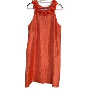 NWT London Times Coral Metallic Shimmer Rosette Shift Sundress Coquette Sz 14